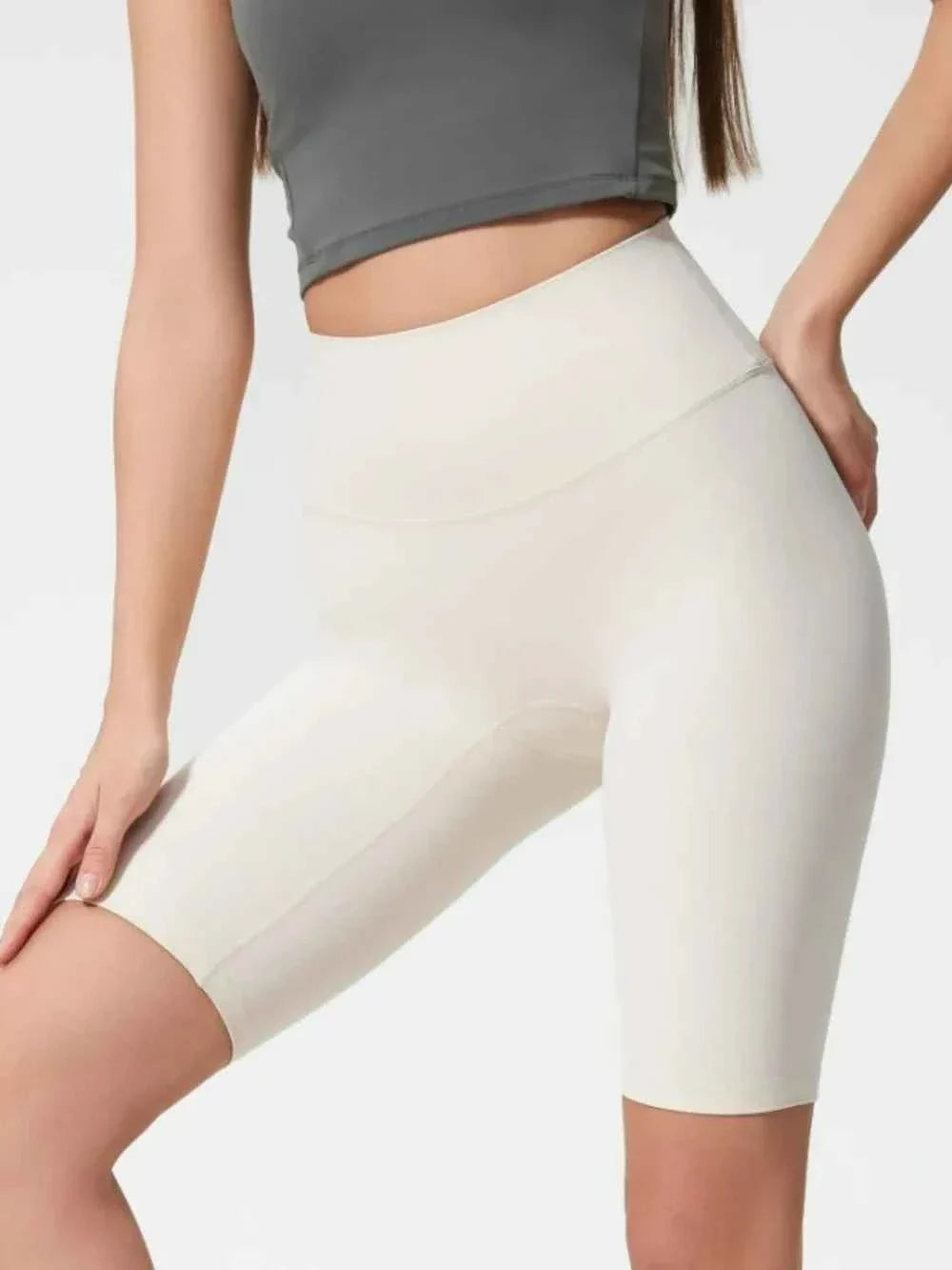 High Waist Wide Waistband Knee Length Active Biker Shorts 14