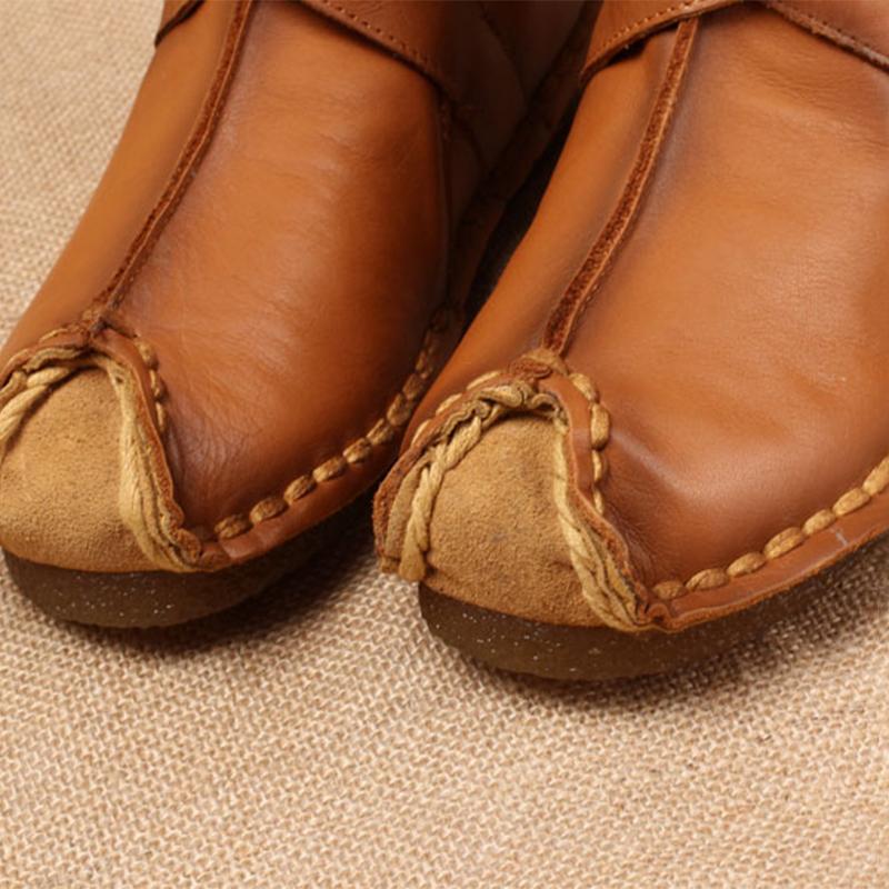 National Style Leather Short Boots For Women Buckle Decoration Green/Black/Brown