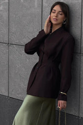 Single-Breasted V-Neck Waist Defined Blazer