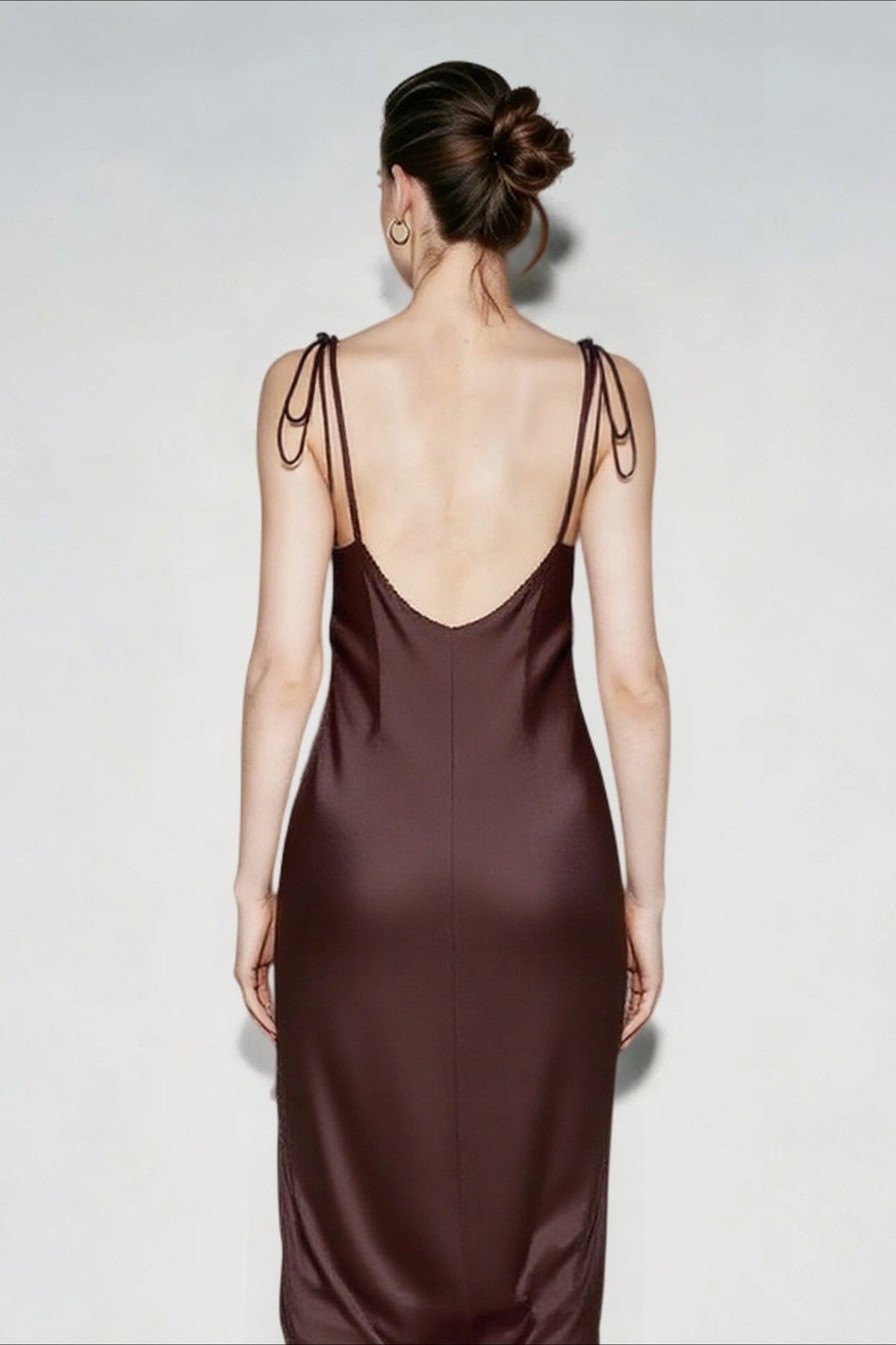 Satin V-Neck Tie Strap Cami Maxi Slip Dress 3