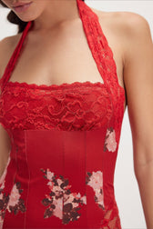 Elegant Floral Spaghetti Strap Maxi Lace Dress 10