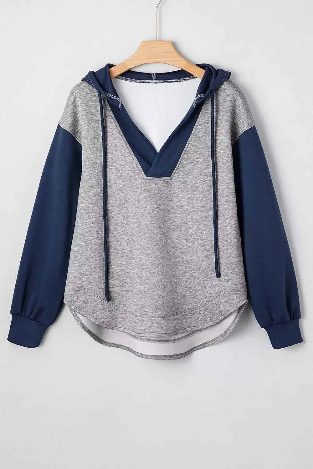 Color Block V-Neck Drawstring Hooded Oversized Sweatshirt 5