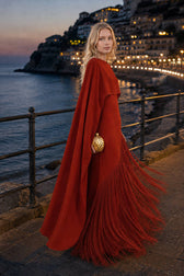Fringe Hem Slim Fit Shawl Design Boho Dress
