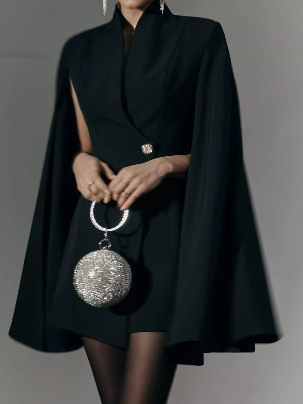 Cape Sleeve Shawl Collar One Button Mini Blazer Dress 4