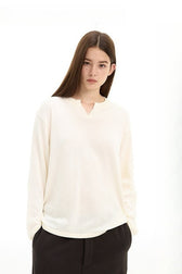 Tencel Wool V Neck Long Sleeve Top