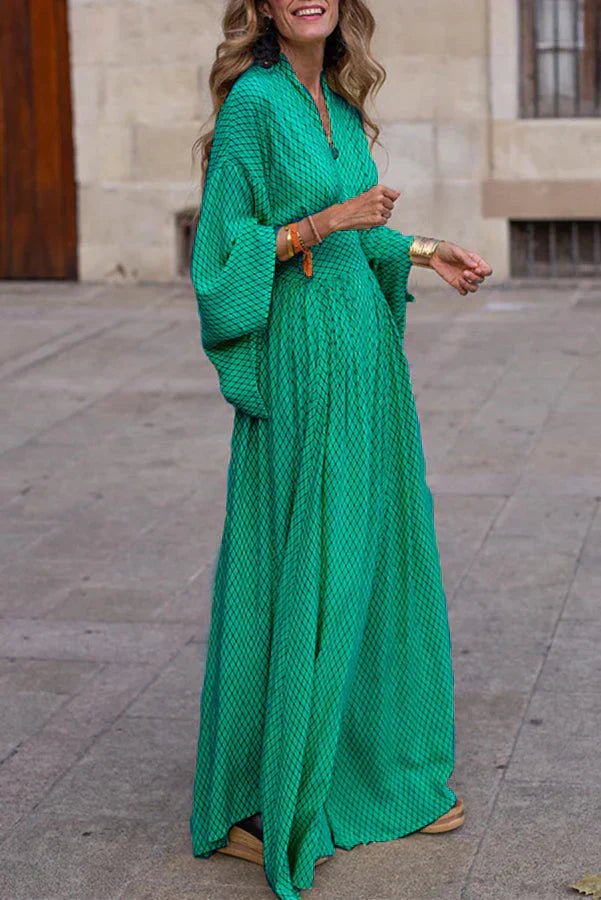 Mercedes Womens Geometric Long Dress with Relaxed Fit and Smart Casual Fashion