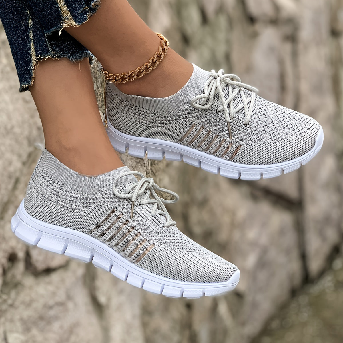 Knit Mesh Lace Up Low Top Sneakers