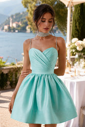 Ruched Crystal Rhinestone Mini Slip Dress