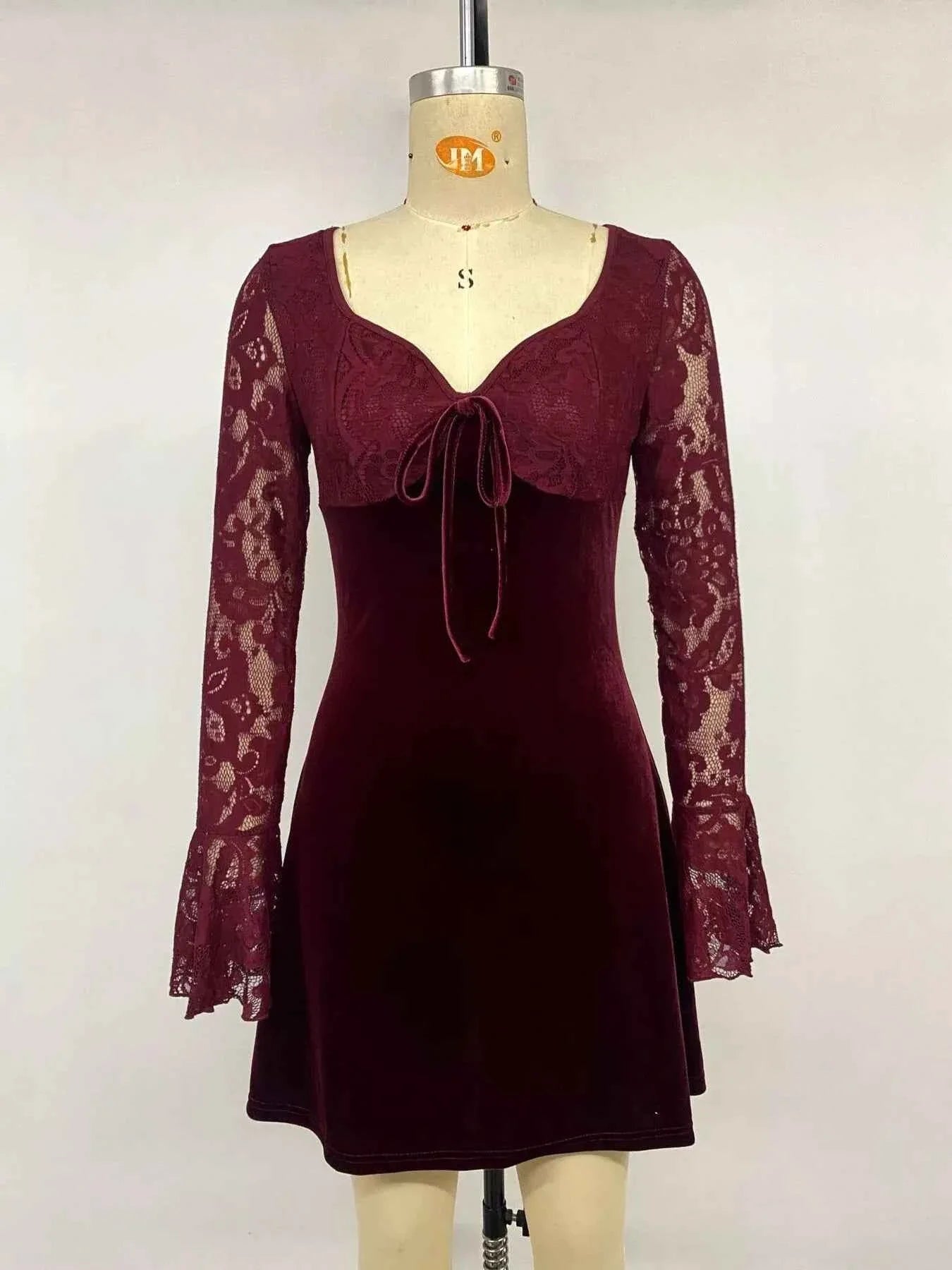 Lace Flare Sleeve Mini Dress