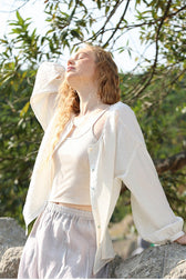 Lantern Sleeve Round Neck Blouse