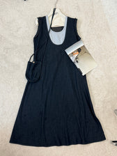 Faux Two Piece Denim Sleeveless Ruffle Trim A-Line Midi Dress 5