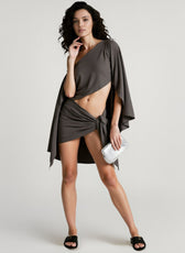 Slanted Strap Cropped Linen Gothic Mini Dress