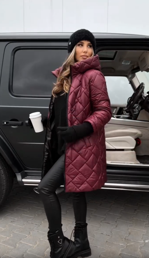 Quilted Hooded Zip Front Longline Puffer Coat