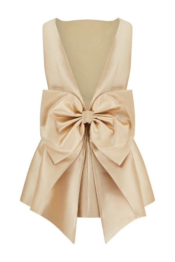 Satin Sleeveless V-Back Oversized Bow Backless Mini Dress 9