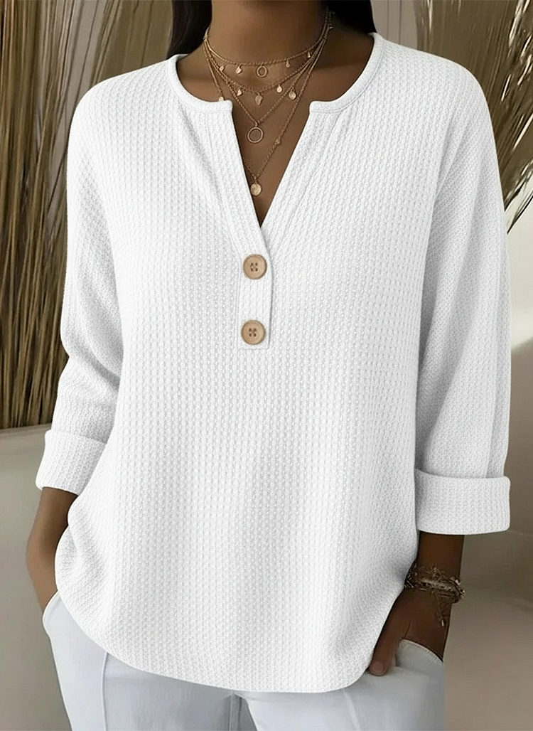 Notch Neck Waffle Knit Button Henley Top