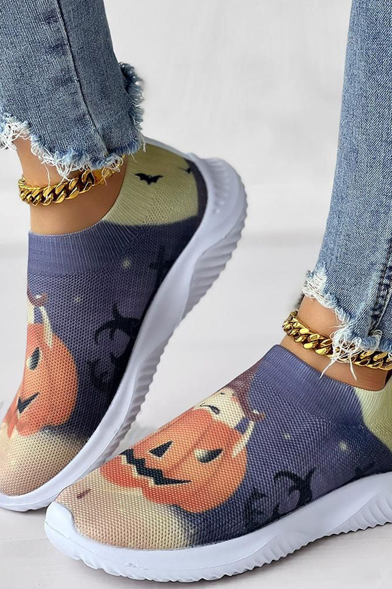 Halloween Pumpkin Graphic Print Breathable Slip-On Sneakers