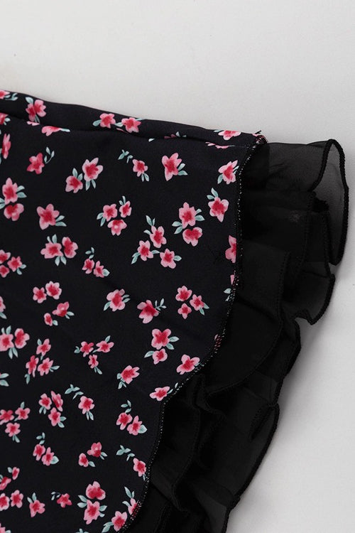Off Shoulder Puff Sleeve Floral Print Fit and Flare Mini Dress