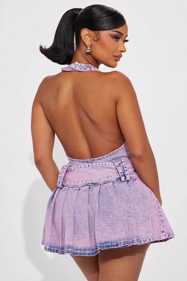 Washed Deep VNeck Denim Dress