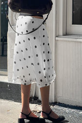 Polka Dot Ruffle Low Rise Midi Skirt