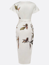 Satin Deep V-Neck Short Sleeve Wrap High Split Midi Dress 5