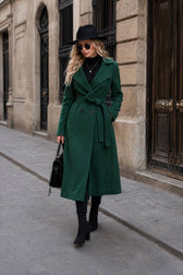 Wool Lapel Long Belted Double Overcoat