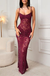 Lace Trim Sheer Ruching Fit Lace Dress