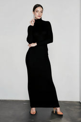 Elegant Spring Turtleneck Knitted Ribbed Sheath Midi Bodycon Dress