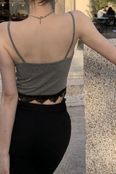 Lace Trim Backless Crop Cami Top