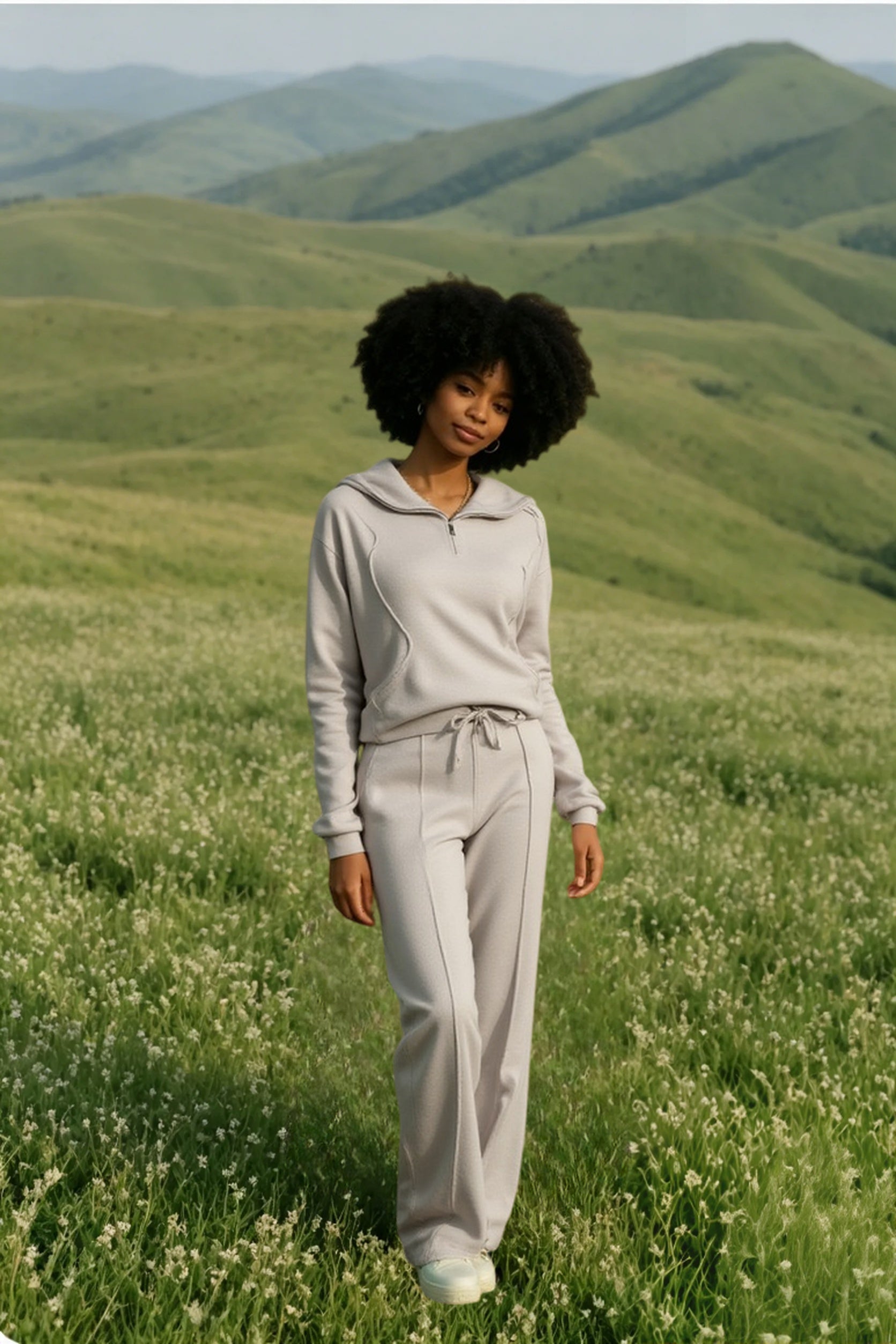 Turtleneck Half Zip Solid Pants Two Piece Set
