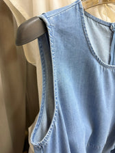 Denim Sleeveless Ruffle Trim A-Line Maxi Dress 21