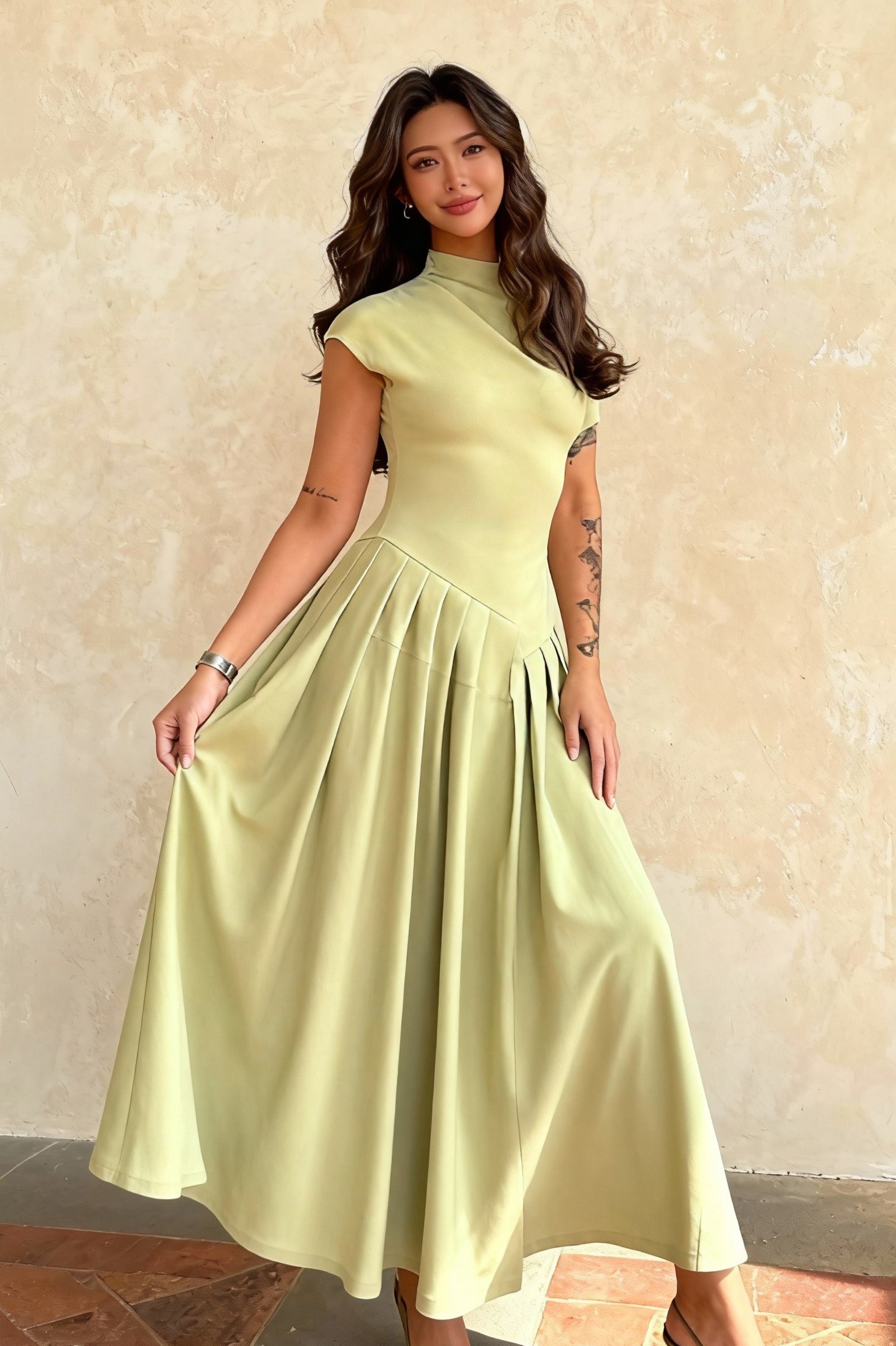 Light and Refined TwoTone Pleated Maxi Dress