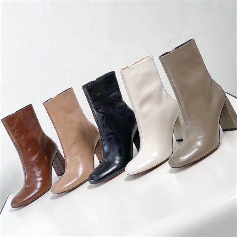 Classic Elegant Ankle Boots with 100% Sheepskin Lining High Heel Side Zipper Boots