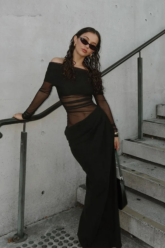 Cutenew Mesh Ruched Maxi Dress 2