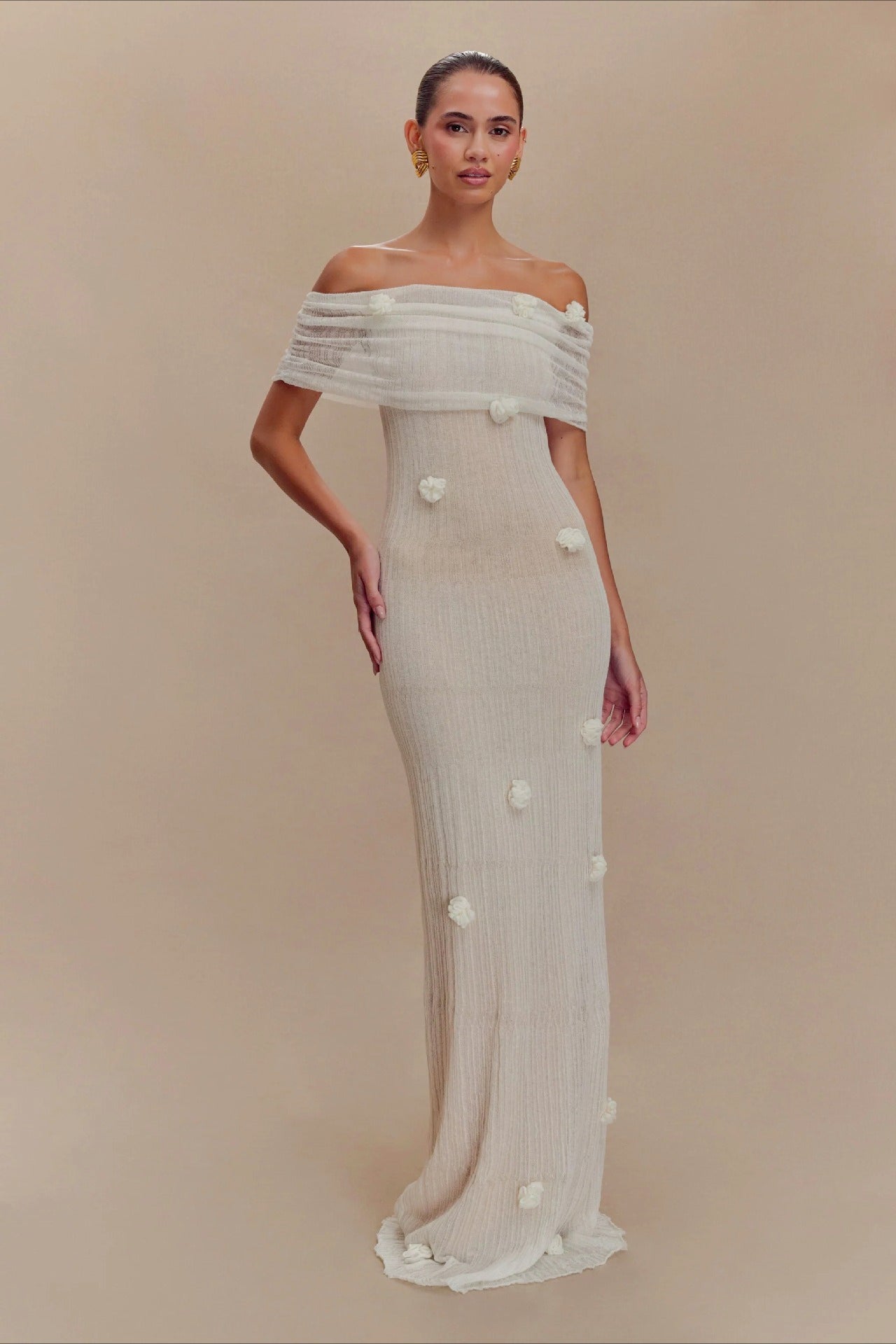 3D Floral Edition OffShoulder Maxi Birthday Dress