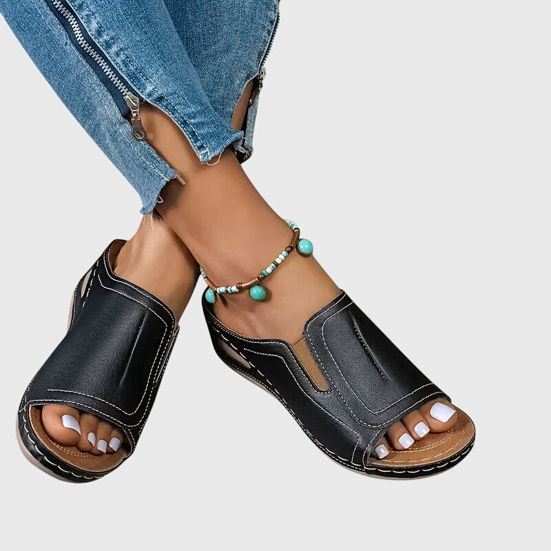 Open Toe Slip On Wedge Sandals