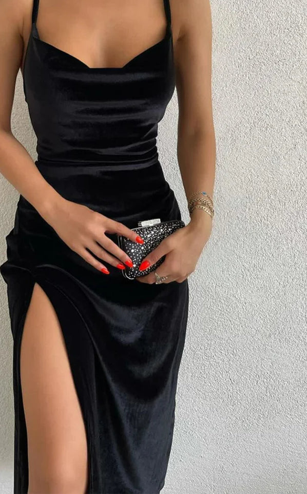 Velvet Lace Up Backless Midi Dress 4