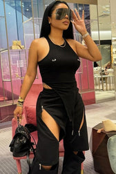Crew Neck Cutout 3D Embellished Slim Bodysuit