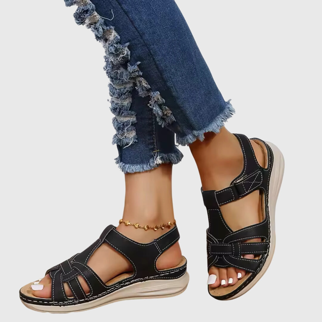Caged Hook and Loop Strap Wedge Sandals
