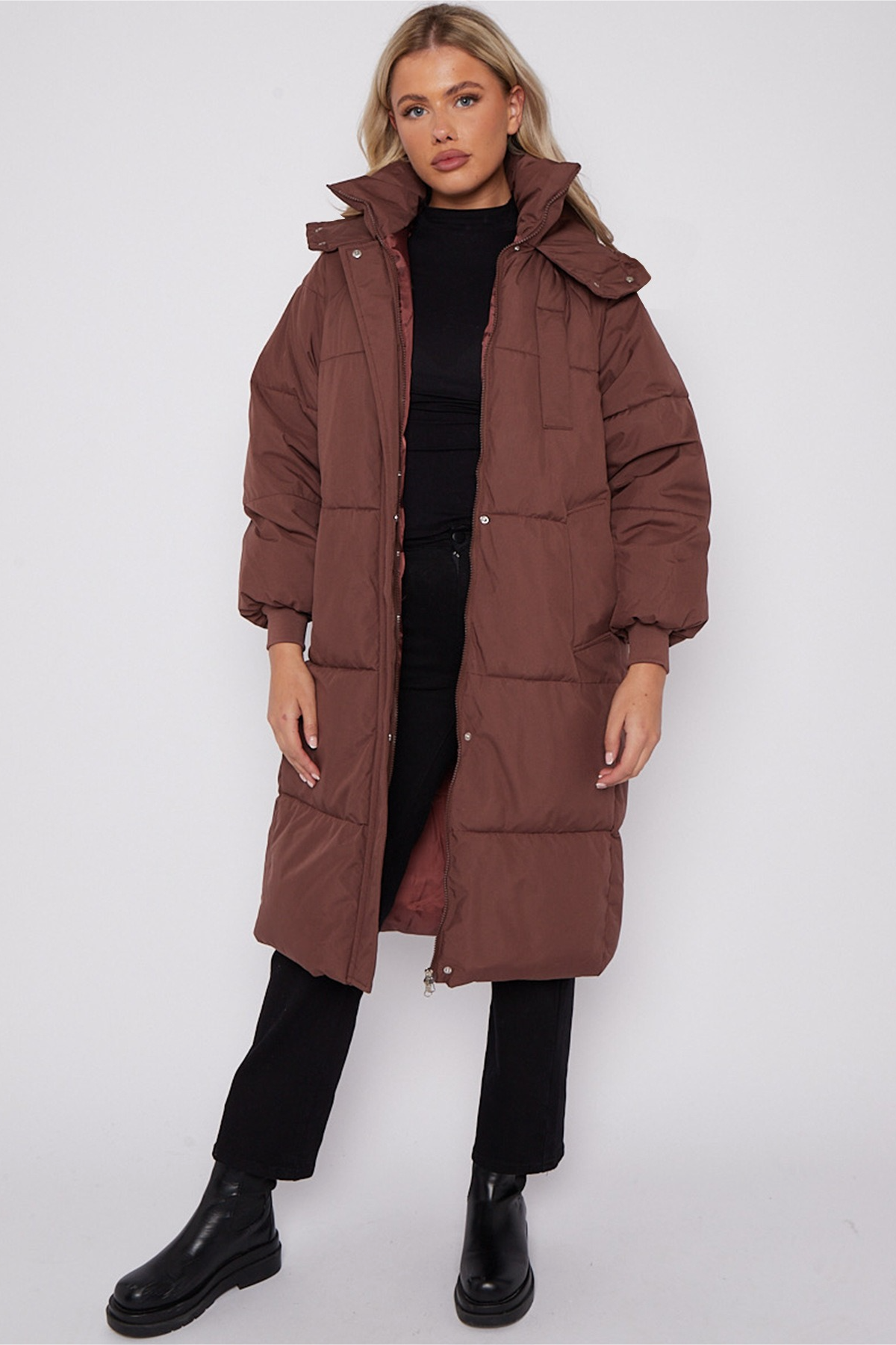 Thick Padded Hooded MidLength Winter Overcoat