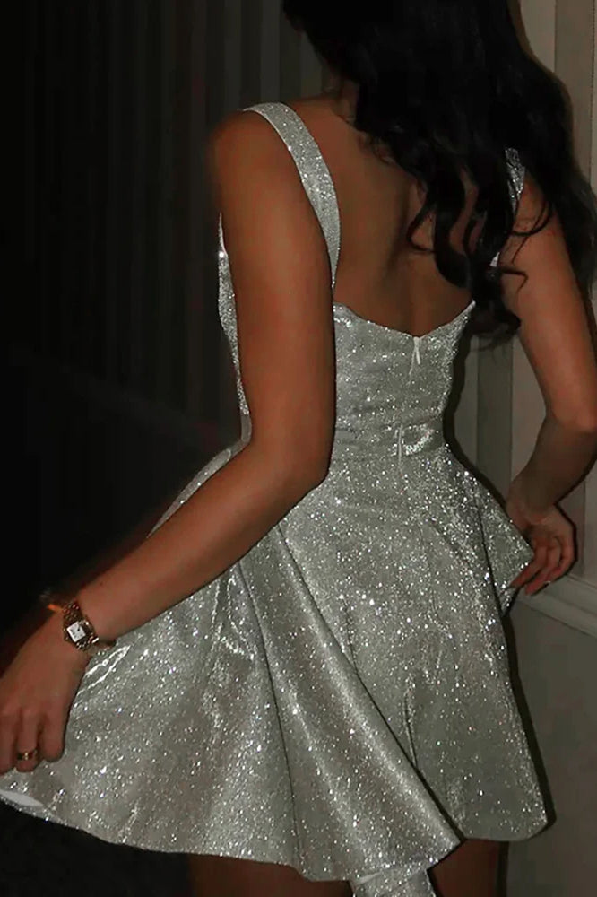 Glitter Silk Spaghetti Strap Midi Dress