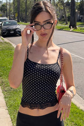 Polka Dot Lace Trim Cami Top