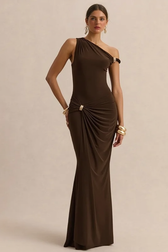 Off Shoulder Asym Metallic Trim Party Dress