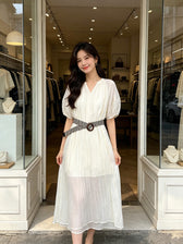 V-Neck Short Sleeve Crinkle Loose Maxi Dress 14