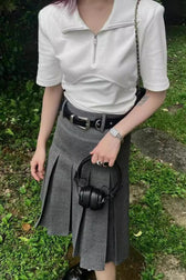 Pleated High Waist A Line Skirt