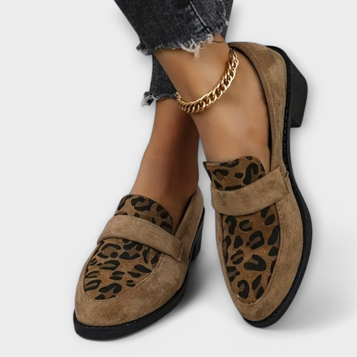 Leopard Print Suede Look Round Toe Flat Loafers