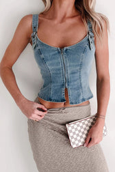 Denim Zip Front Sleeveless Tank Top