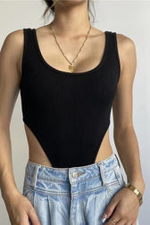 Slim U Neck High Slit Tank Bodysuit
