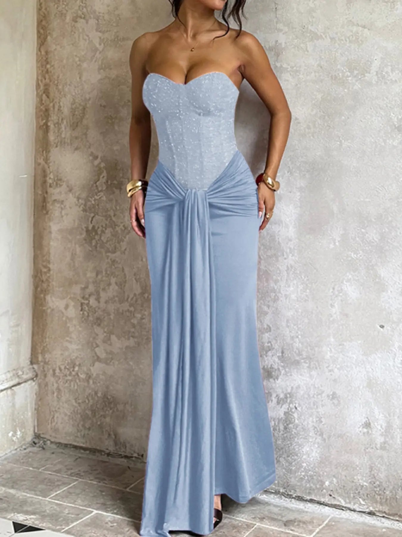 Strapless Corset Ruched Mermaid Maxi Gown 9