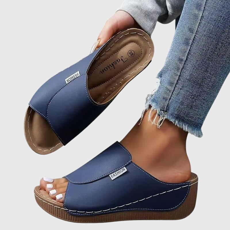 Open Toe Slip On Platform Wedge Sandals