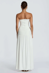 Solid Strapless High Slit Ruched Bodycon Party Dress